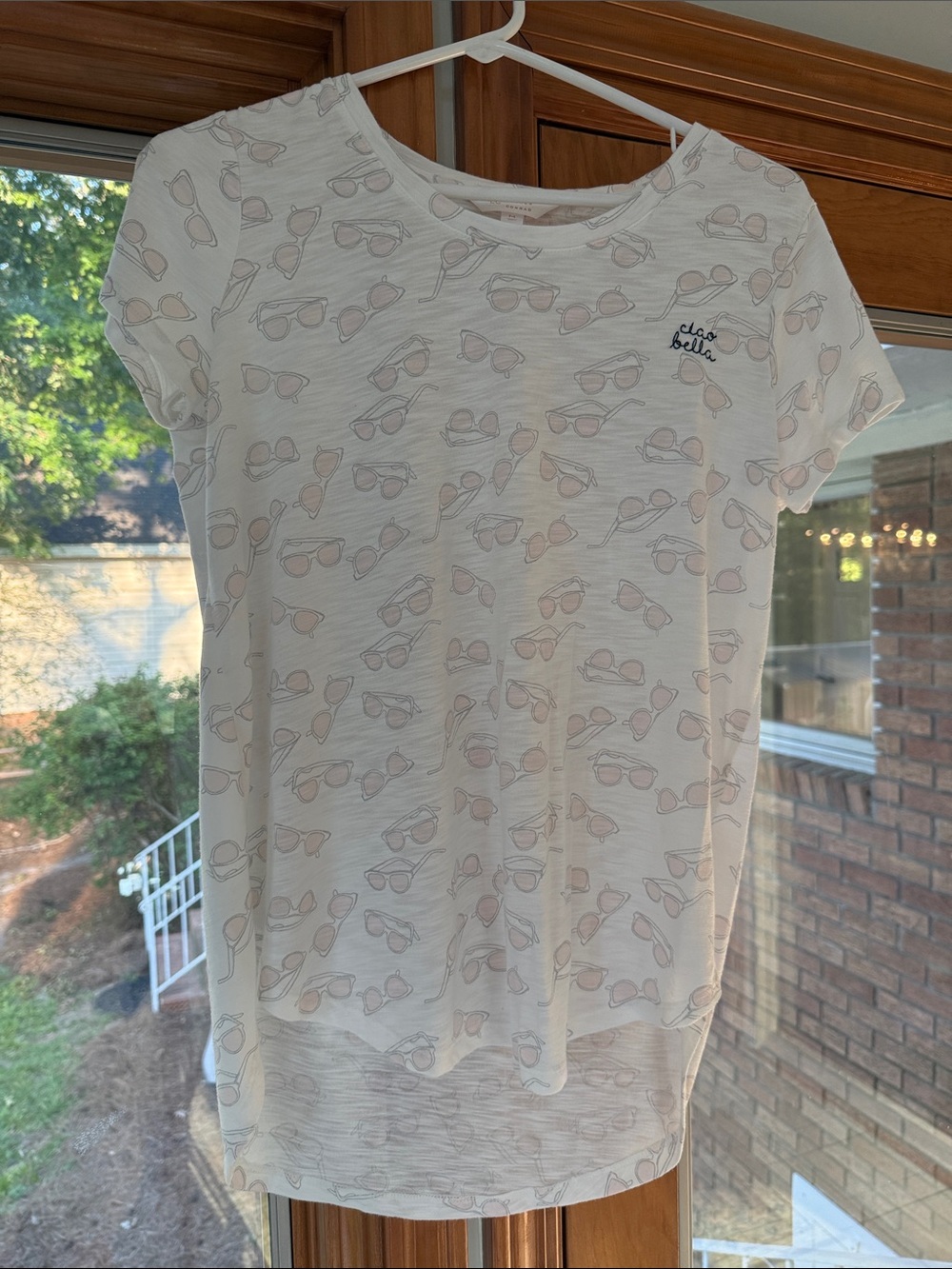 LC Lauren Conrad White Tee with Pink Sunglasses Print